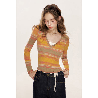 Kroche Fake-2-Piece Gradient V-Neck Knit Sweater