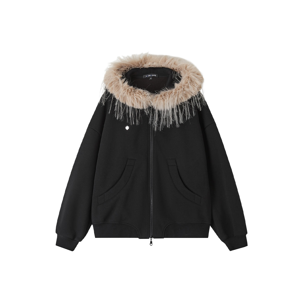 SomeSowe Detachable Fur Collar Hooded Top Jacket Black