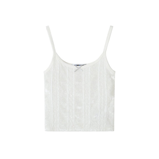 SomeSowe Bow Lace Textured Slip Vest White