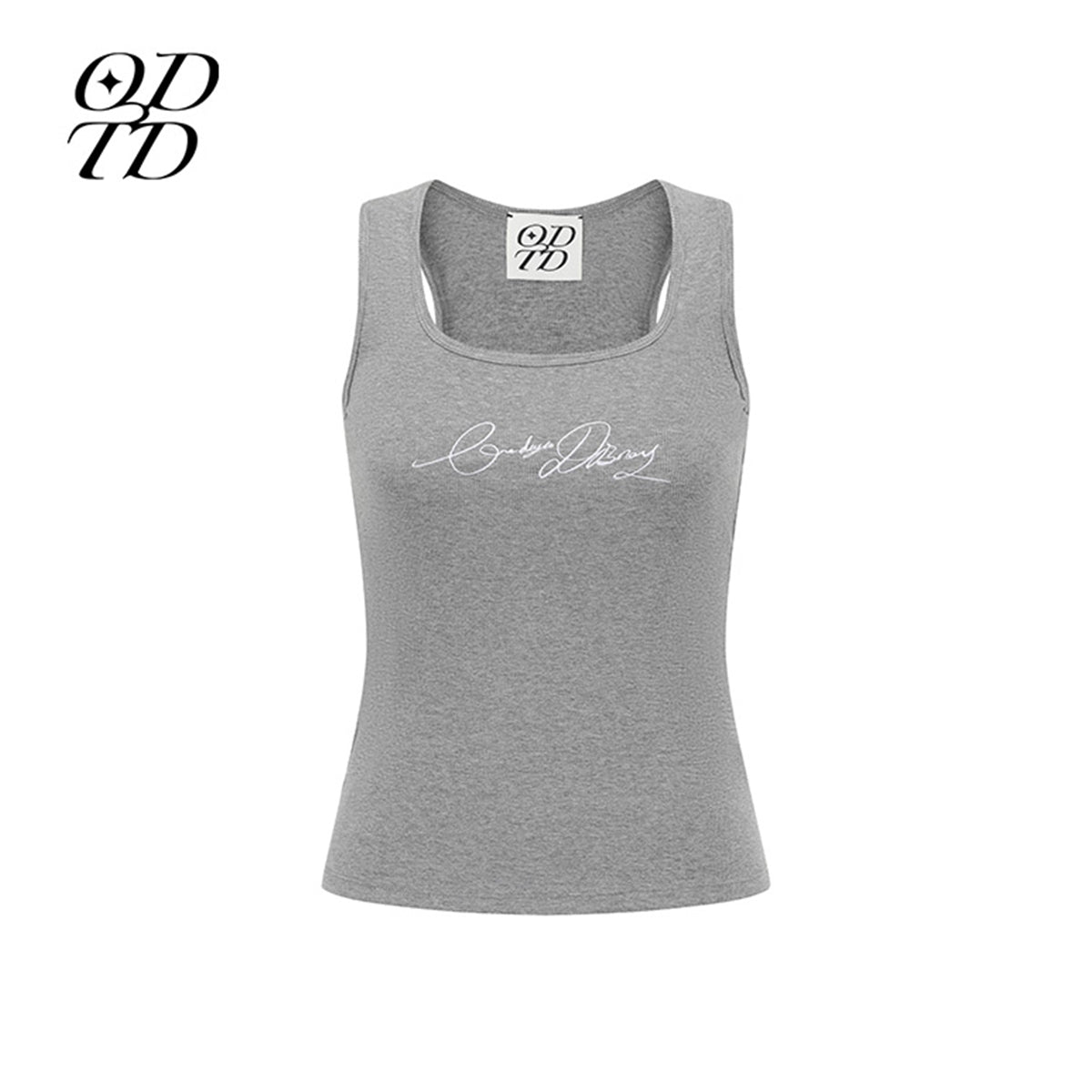 ODTD Embroidery Handwritten Slogan Vest Top Grey