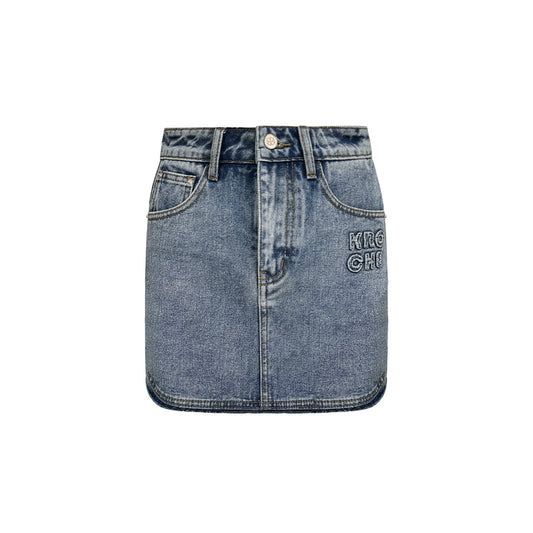 Kroche Denim Logo Embroidery Skirt Blue