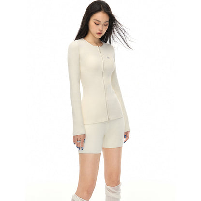 NotAwear Elastic Sports Knit Zip-Up Slim Top Cream