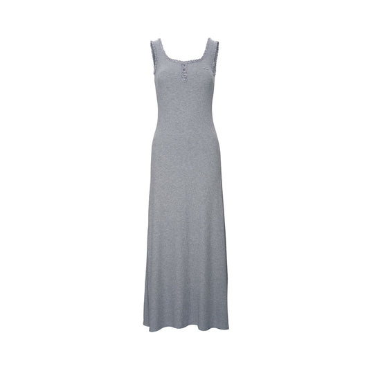 Kroche Lace Knit Sling Long Dress Gray