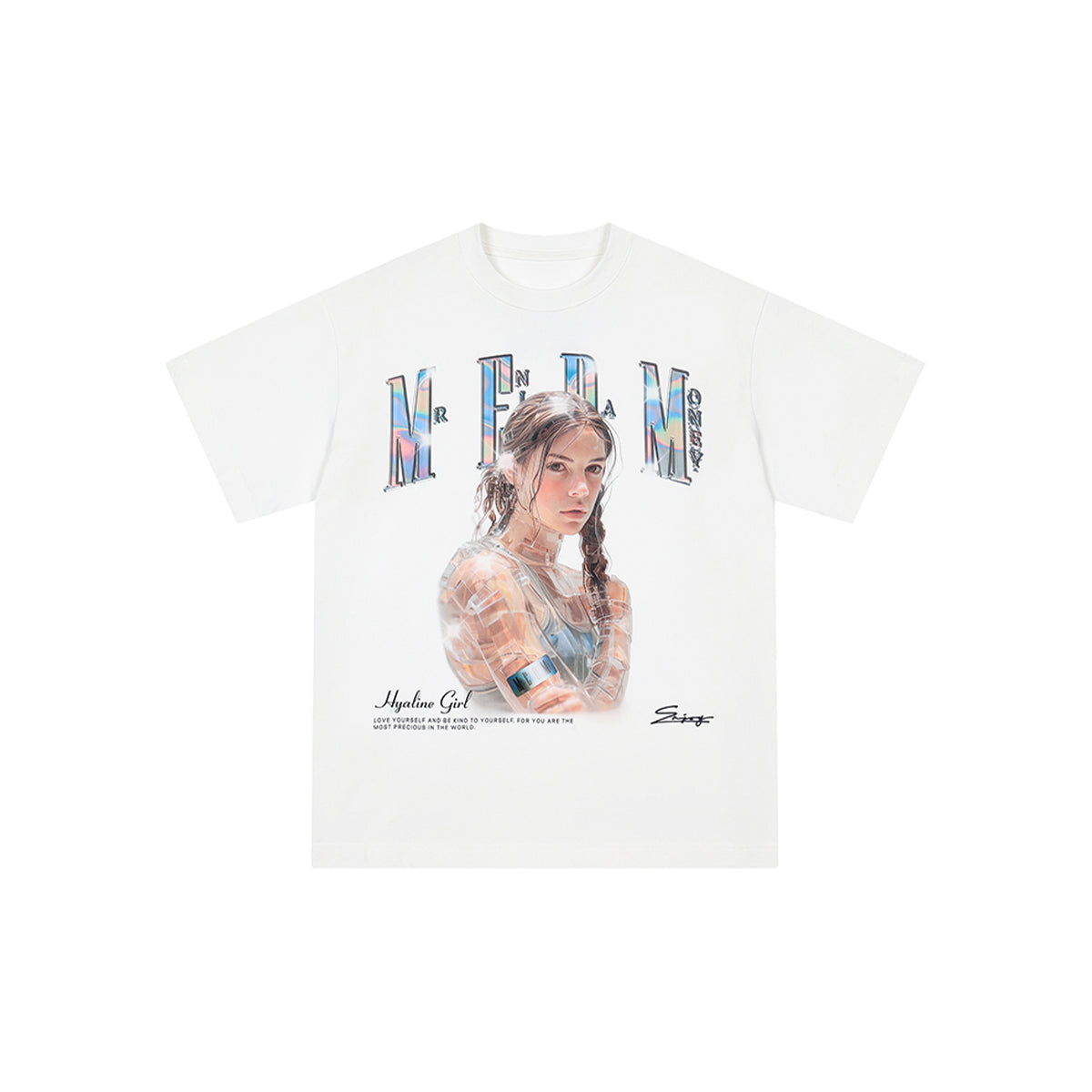 MEDM Transparent Girl Portrait Printed Tee White