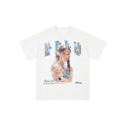 MEDM Transparent Girl Portrait Printed Tee White