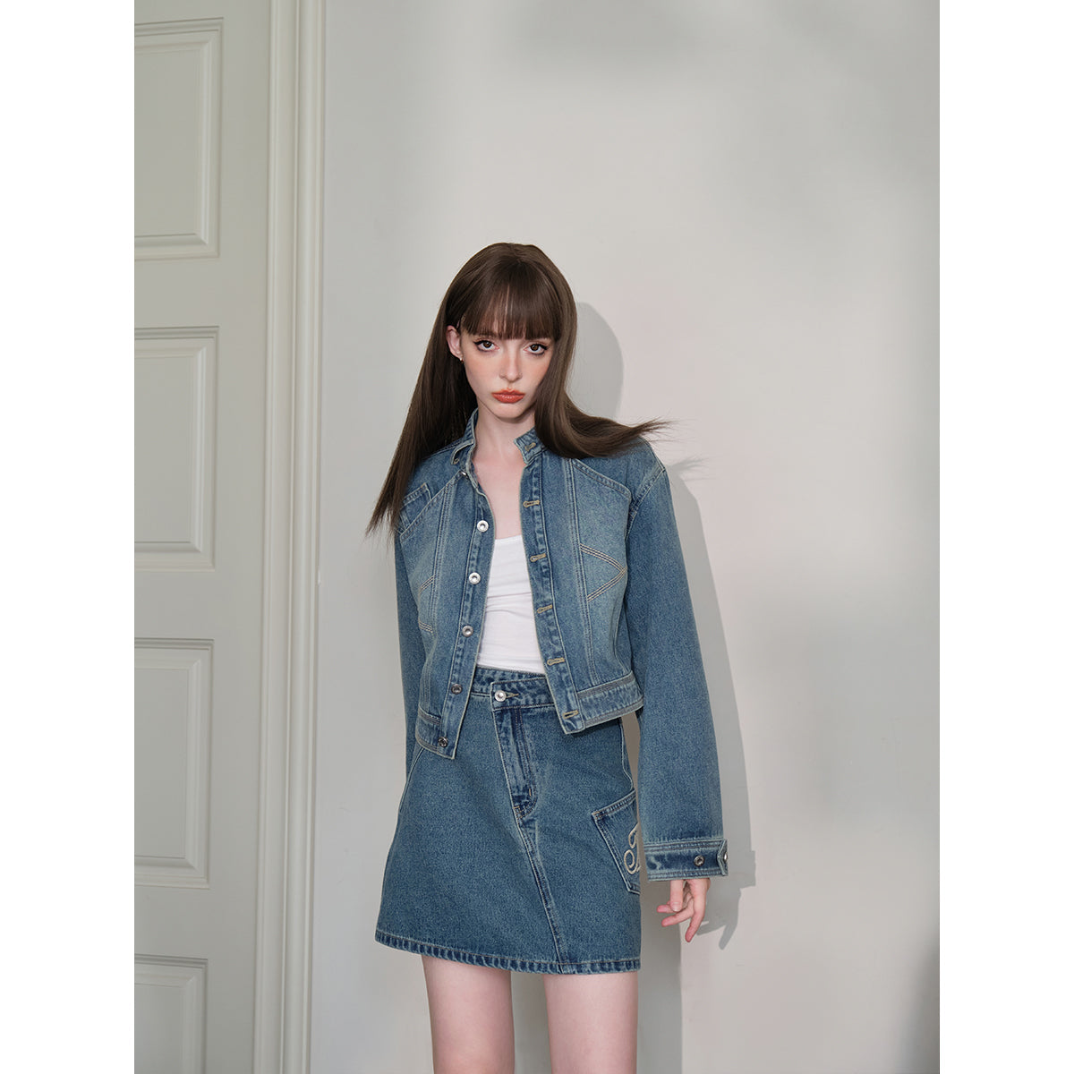 Three Quarters Vintage Washed Denim Jacket