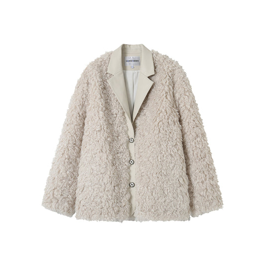 SomeSowe Leather Integrated Furry Jacket Cream