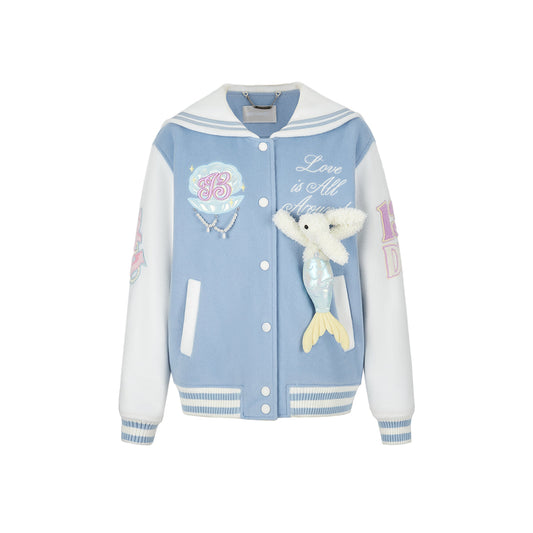 13De Marzo Sailor Collar Doozoo Mermaid Baseball Jacket Blue