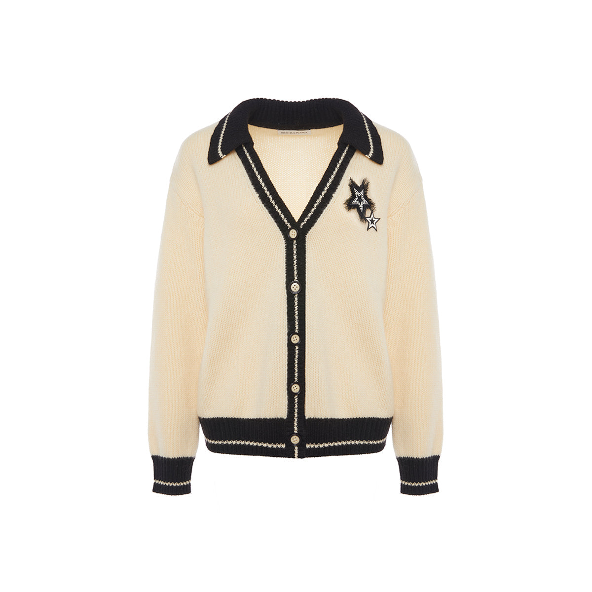 Rocha Roma Color Blocked Star Cardigan Cream