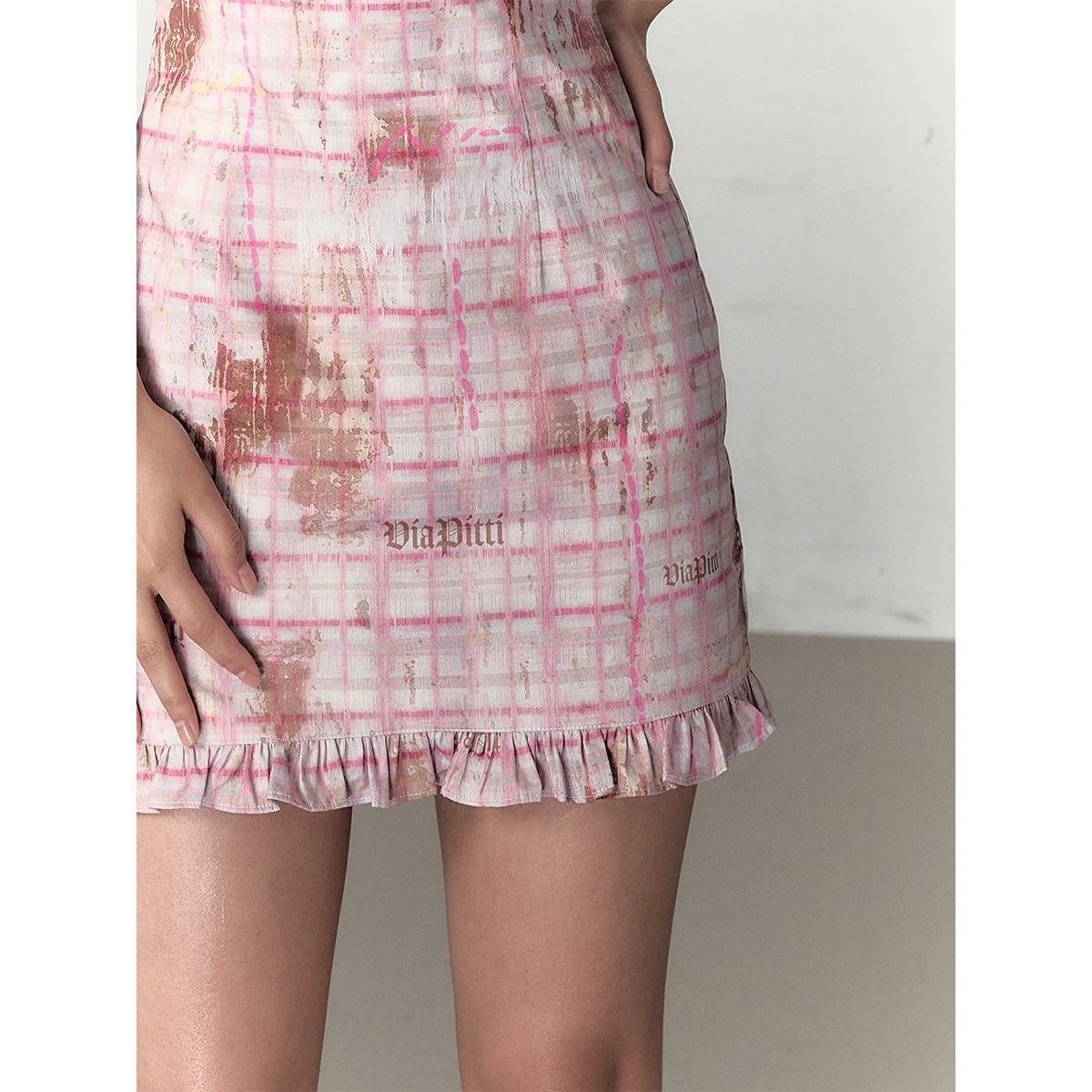 Via Pitti Plaid Rose Slip Vest Dress Pink