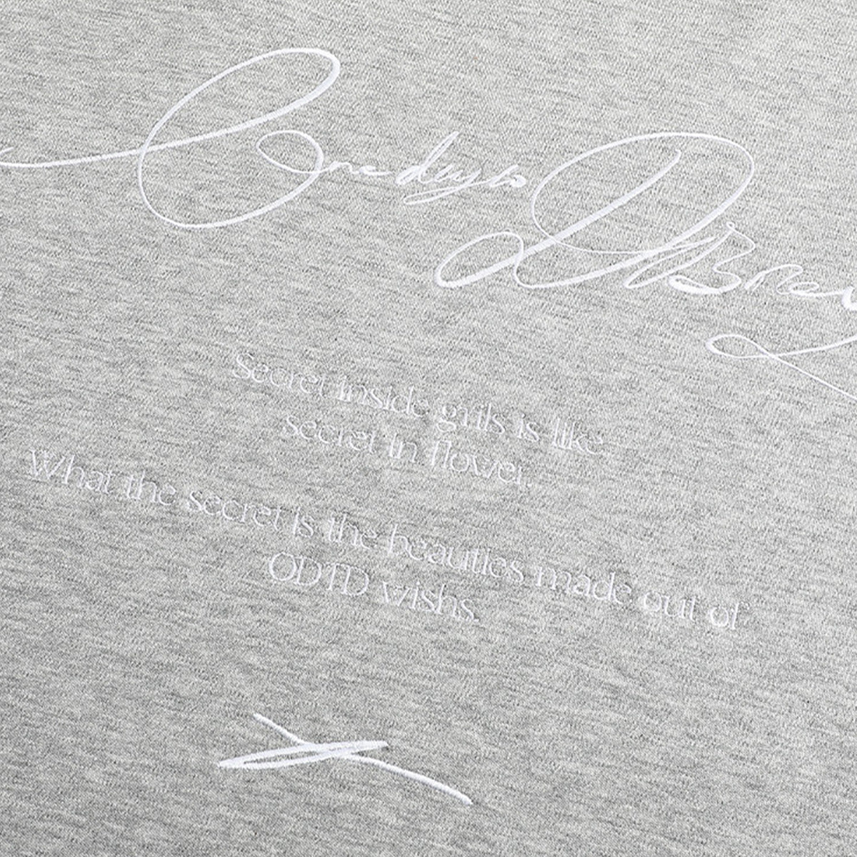 ODTD Embroidery Handwritten Slogan Logo Loose T-Shirt Grey