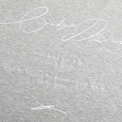 ODTD Embroidery Handwritten Slogan Logo Loose T-Shirt Grey