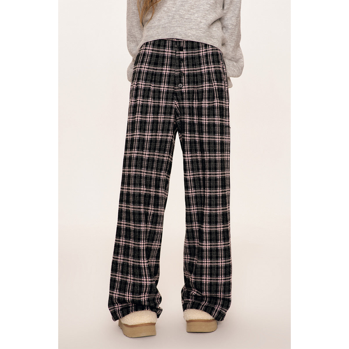 Kroche Plaid Long Breasted Wide-Leg Tweed Pants