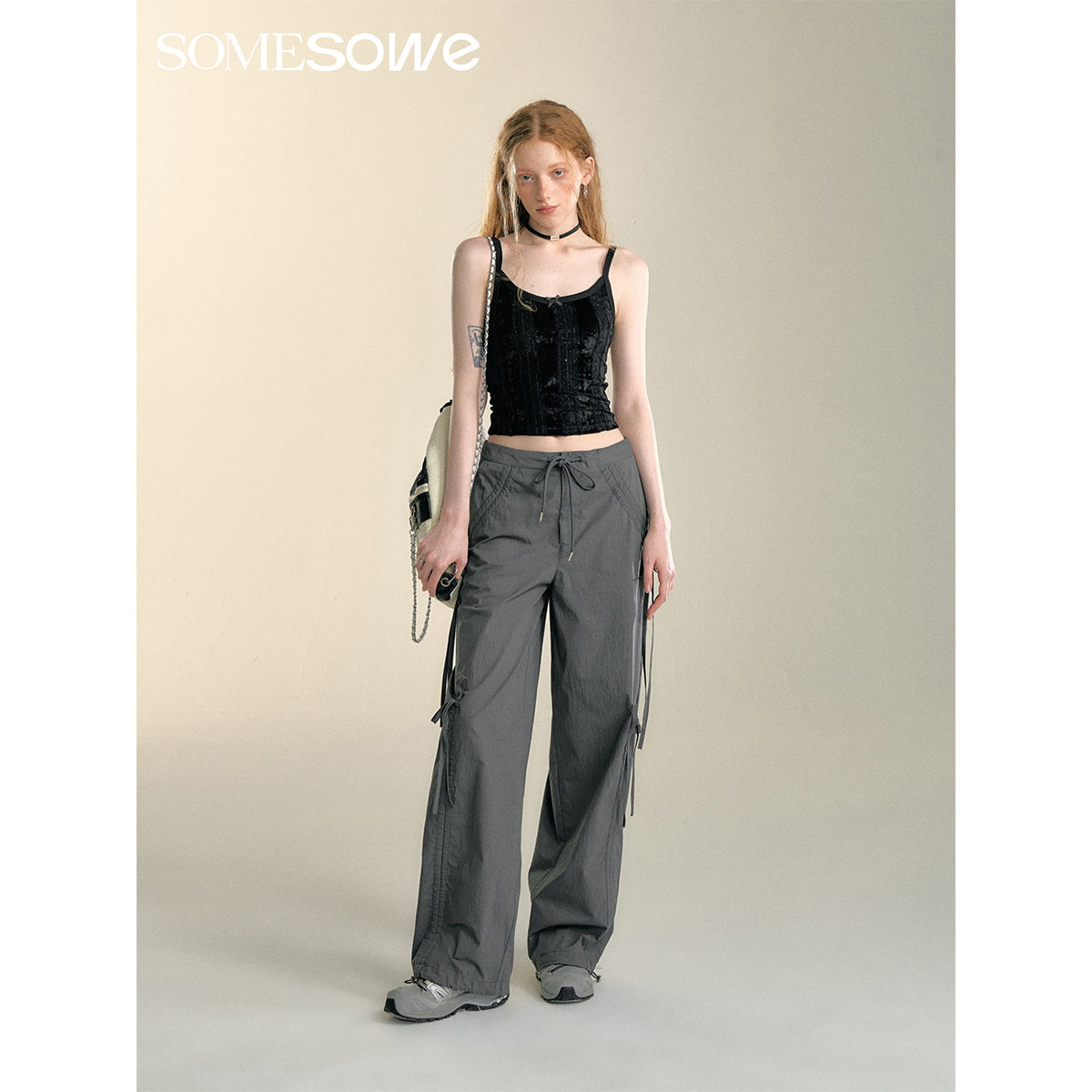 SomeSowe Bow Drawstring Cargo Pants Gray