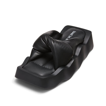 Lost In Echo Square Toe Wavy Bottom Kink Slippers Black