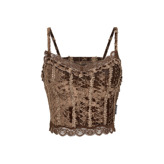 Via Pitti Heavy Lace Velvet Vest Brown