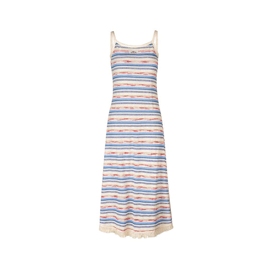 Kroche Color Blocked Tassel Striped Dress Blue And Pink