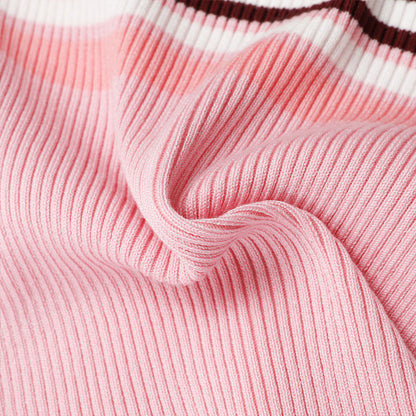 Via Pitti Color Blocked Striped Kint Crop Top Pink