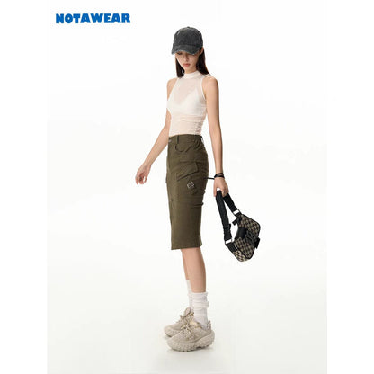 NotAwear Pocket Cargo Denim Split Long Skirt