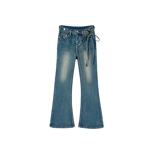 Via Pitti Rose Belt Flare Jeans Blue