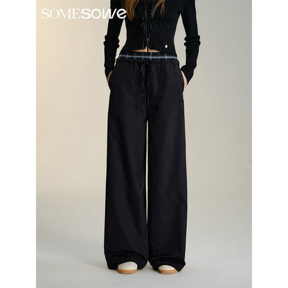 SomeSowe Double Waist Drawstring Wide-Leg Pants Black