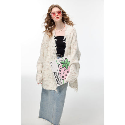 Alexia Sandra Destroyed Edge Speckled Knit Cardigan