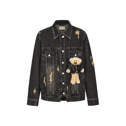 13De Marzo Plush Bear Denim Doozoo Jacket Black