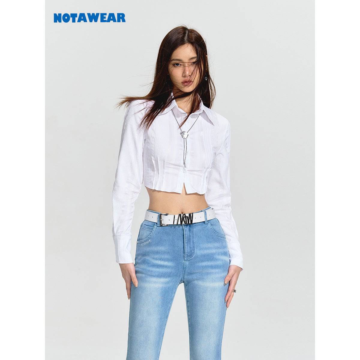 NotAwear Elastic Textured Short Shirt White