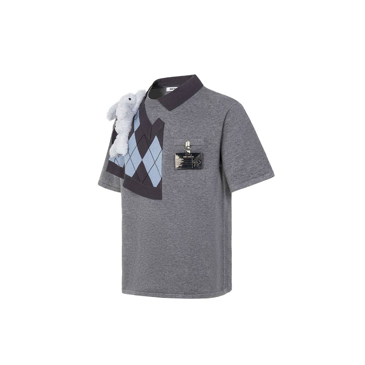 13De Marzo Bear Knit Patch T-shirt Grey