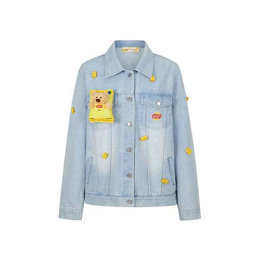 13De Marzo X Lay's Plush Bear Crisps Denim Jacket Washed Blue