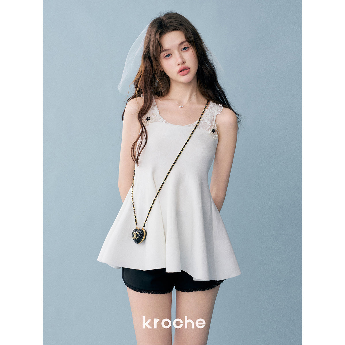 Kroche Pearl Flower Knitted Sling Vest Top