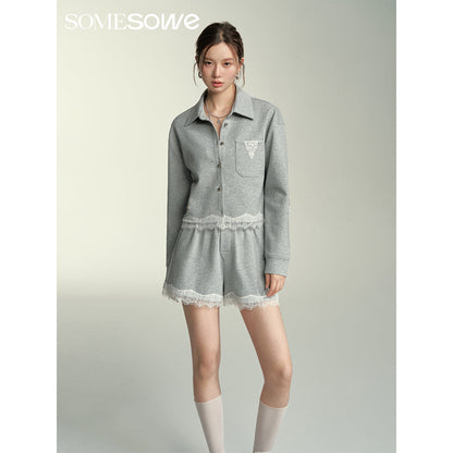 SomeSowe Lace Edge Casual Shorts Grey