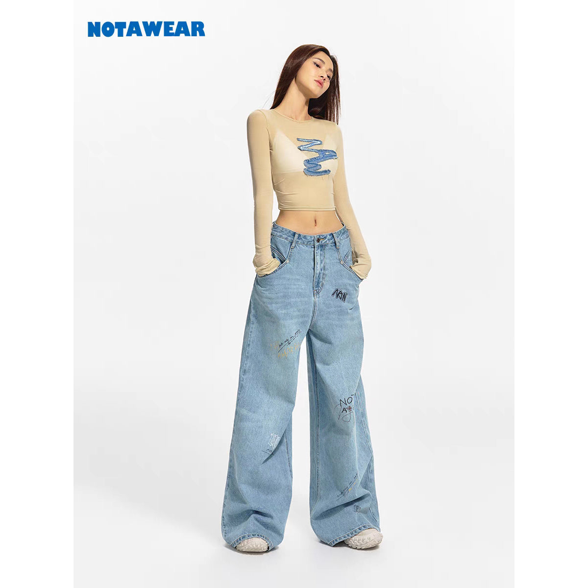 NotAwear Graffiti High Waist Wide-Leg Jeans