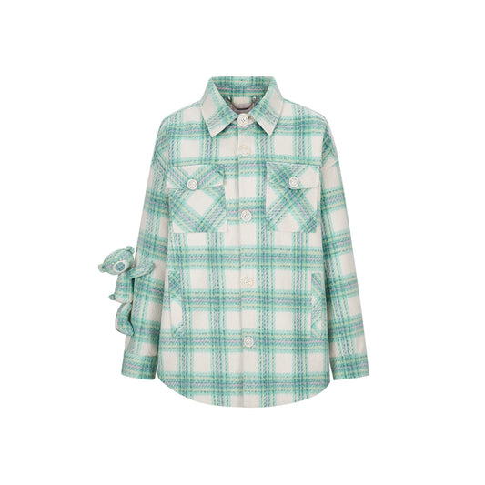 13De Marzo Plaid Bear Shirt Coat Green