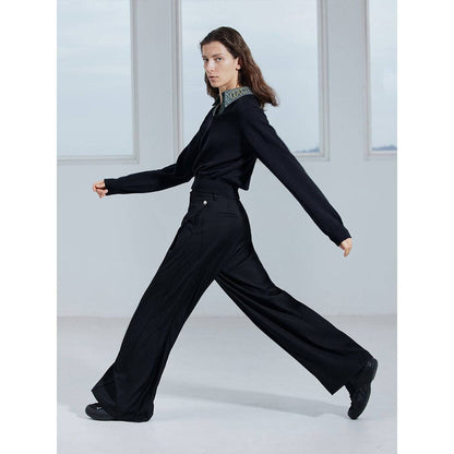 IFIK Flip Button Wide-Leg Vertical Cut Trousers