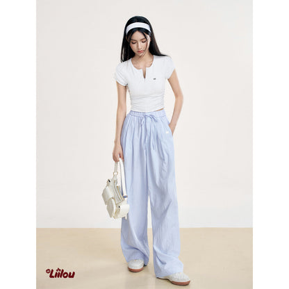 Liilou Draped Elastic-Waist Pleated Casual Pants Blue