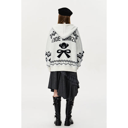 13De Marzo Fair Isle Jacquard Knit Hoodie White