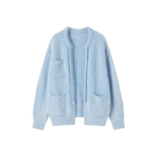 SomeSowe Silhouette Lace Up Furry Cardigan Blue