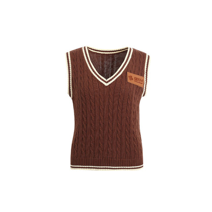 Wildshadow Color Blocked Twisted Knit Vest Brown