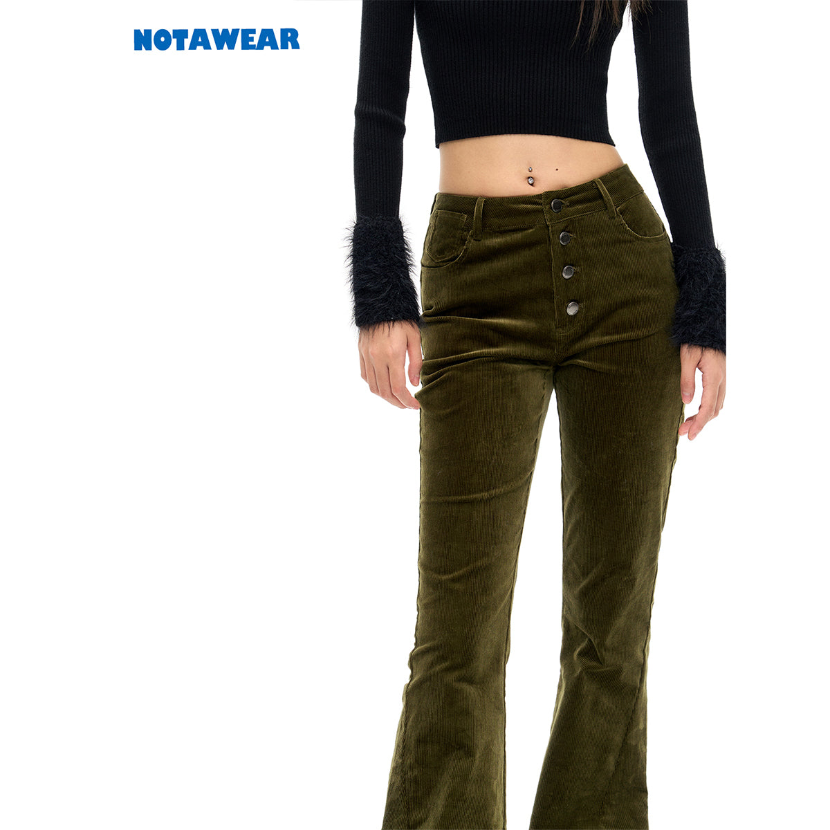 NotAwear High Waist Slim Corduroy Flare Pants