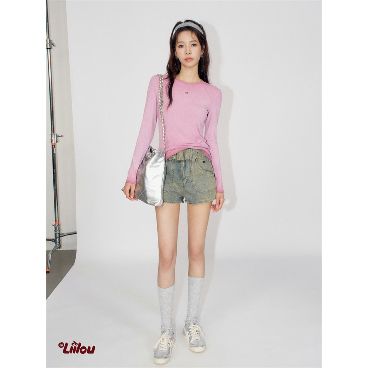 Liilou A-Line Belt Washed Denim Shorts