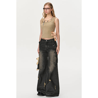 13De Marzo Plush Doll Wide-Legged Flared Jeans Black