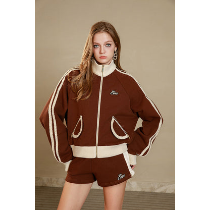 Eimismosol Color Blocked Sports Jacket Brown