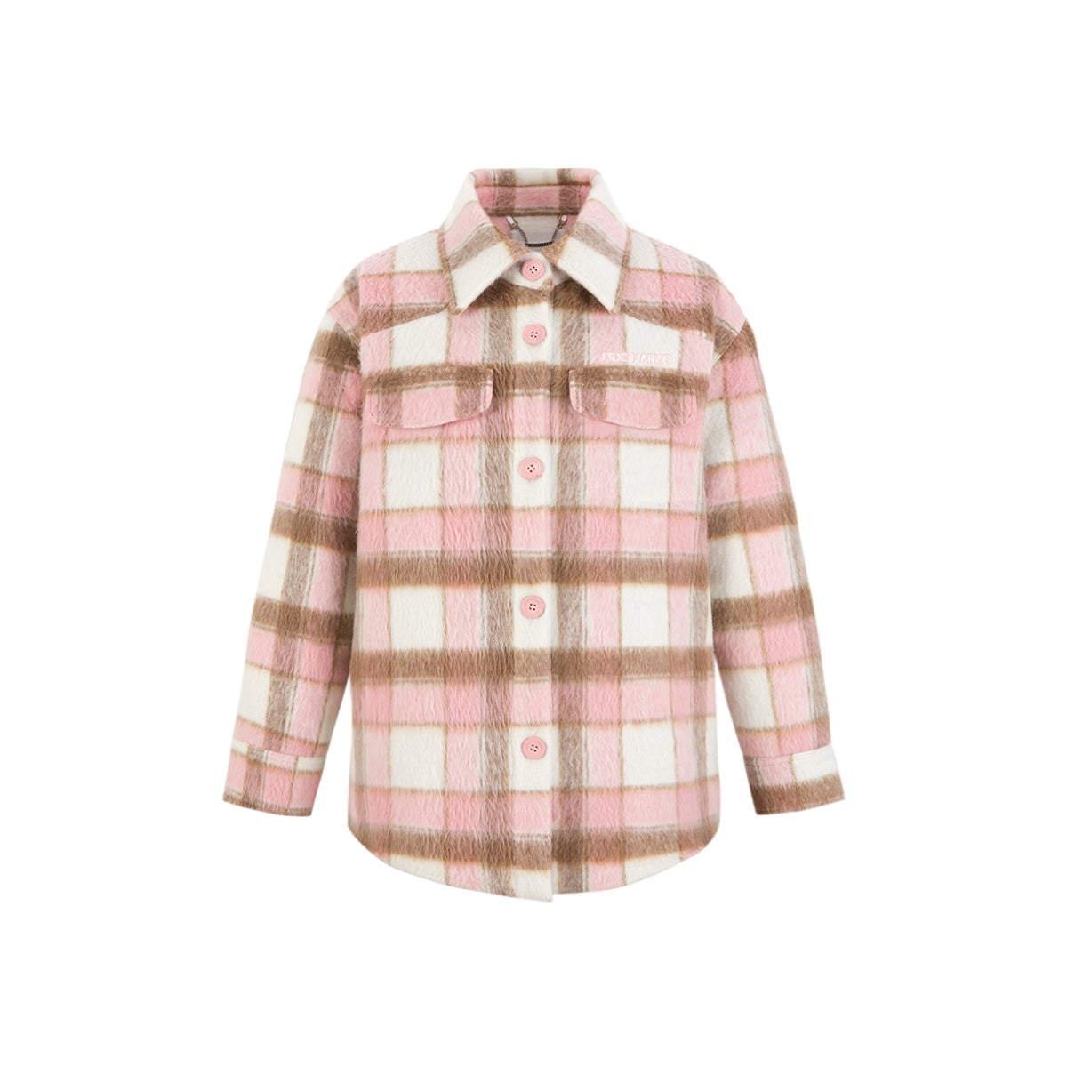 13De Marzo Plush Bear Plaid Furry Shirt Pink