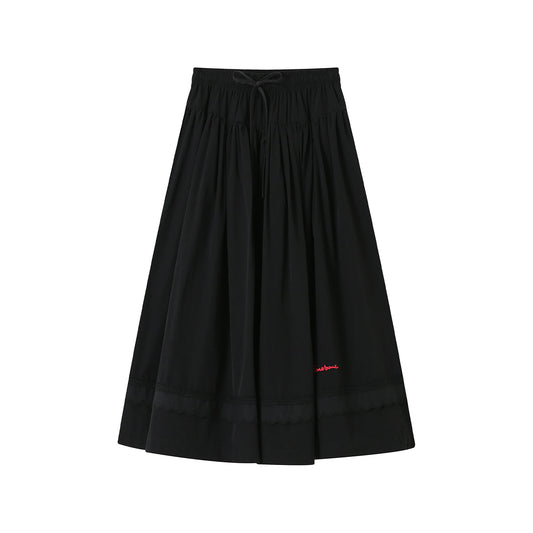 SomeSowe Lace Patchwork Casual Umbrella Skirt Black