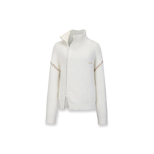 NotAwear Color Blocked Drawstring Zipper Knit Sweater White