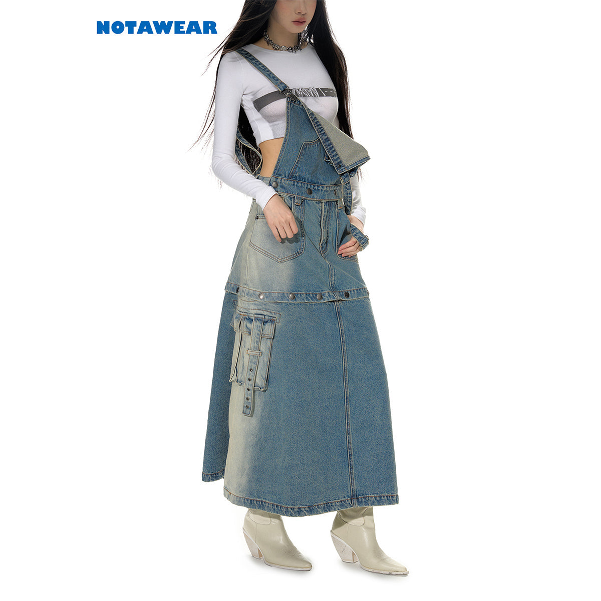 NotaWear Detachable Multiple Thread Denim Overall Dress