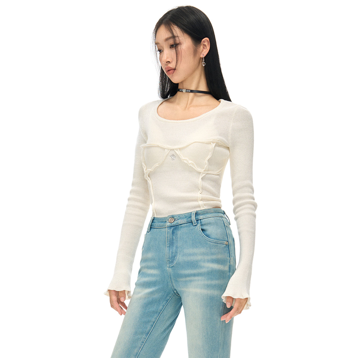 NotAwear Logo Embroidery Stringy Selvedge Knit Top White