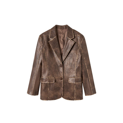 Via Pitti Distressed Heavy Washed Leather Jacket Brown