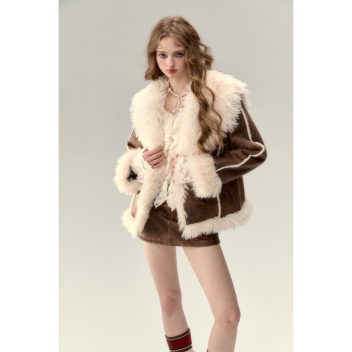 Via Pitti Rabbit Fur Faux Leather Thick Jacket